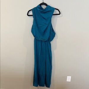 Teal Sleeveless High-Neck Midi Dress